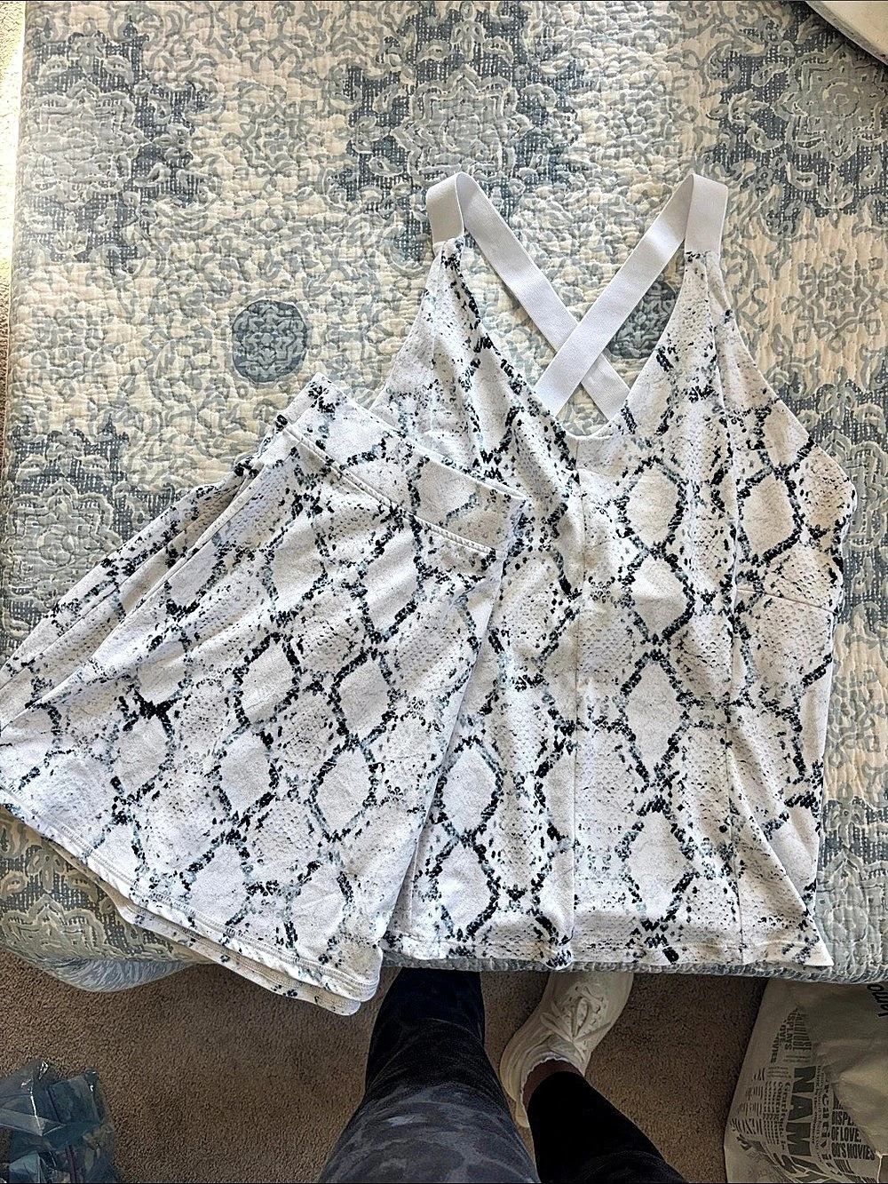 Varley Chapman Tank AND Skirt SET || Animal Print Crossback in White & Black